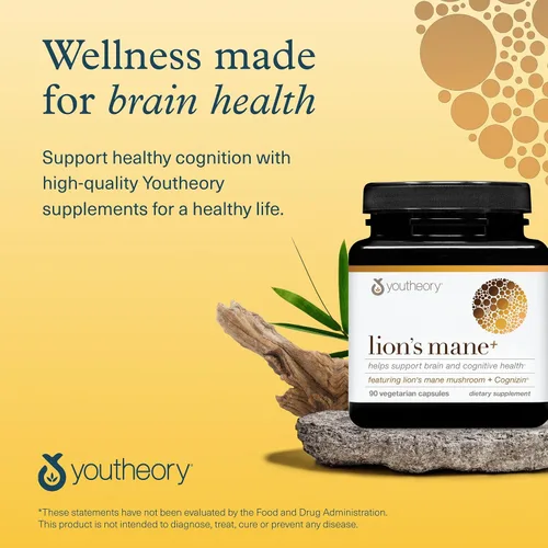 Miniatura 7 de Youtheory Lion's Mane Plus - Suplemento de hongos con Cognizin - Ofrece enfoque y apoyo cerebral* - 60 cápsulas vegetarianas