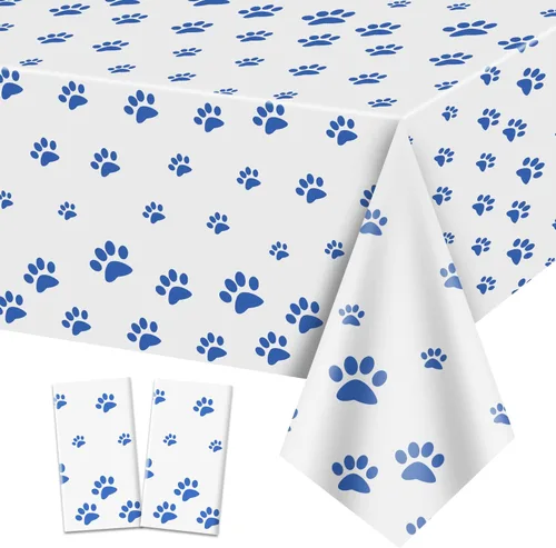 Paquete de 2 manteles con estampado de patas de cachorro, 51 x 87 pulgadas, desechables, de plástico, para decoraciones de fiestas temáticas de