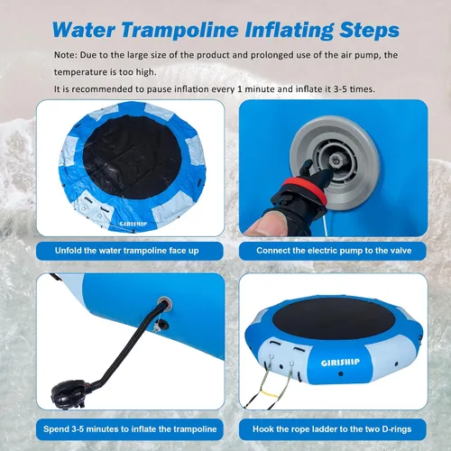 Miniatura 7 de Inflatable Water Trampoline for Lake, 8/12FT Heavy Duty Floating Lake Trampoline for Water with Pump & Ladder, Ocean Pool Jumping Platform for