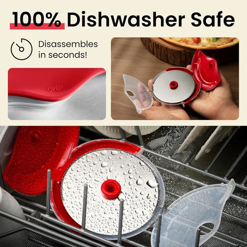 Miniatura 5 de Rueda para cortar pizza con protección para cuchilla Kitchy, rebanador súper afilado y fácil de limpiar, de acero inoxidable, Rojo