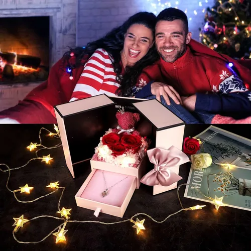 Miniatura 5 de AddWel Regalos para el Día de la Madre, para mamá de hija e hijo, para cumpleaños, rosas reales preservadas con collar de plata de ley con I Love