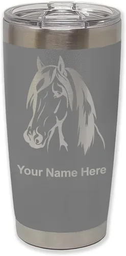 Miniatura 35 de LaserGram Vaso aislado al vacío de 20 onzas, cabeza de caballo 1, grabado personalizado incluido (negro)