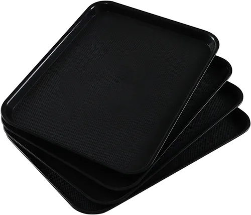 Miniatura 7 de Teyyvn Bandeja de plástico negra para servir comida rápida, 17.3 x 13.4 in, bandeja rectangular para alimentos