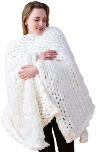 Miniatura 6 de Manta de Punto Grueso Tejida, Manta de Punto Hecha a Mano para Sofá, Cama, Regalo - Camello 40"x40