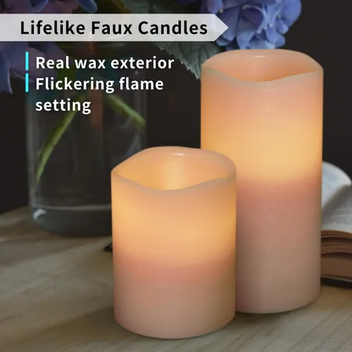 Miniatura 3 de FURORA LIGHTING Velas sin llama de cera real rosa con control remoto y temporizador, 4 pilares y 4 votivas, paquete de 8, velas LED parpadeantes