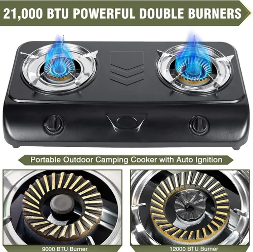 Miniatura 3 de BESTFIRE Estufa de Propano Portátil para Exteriores - Quemadores Duales de 9000/12000 BTU con Encendido Automático, Acero Resistente al Óxido