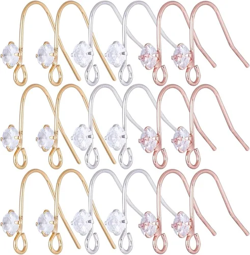 Miniatura 9 de SUNNYCLUE 1 Caja 100Pcs Ganchos de Pendiente Franceses Chapados en Oro Real de 18K, Pendientes de Anillo de Pescado, Alambres de Acero Inoxidable