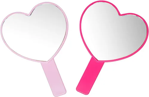 Miniatura 7 de Espejo de mano de maquillaje en forma de corazón, espejo de mano de viaje, espejo cosmético personal portátil con asa (rosa)