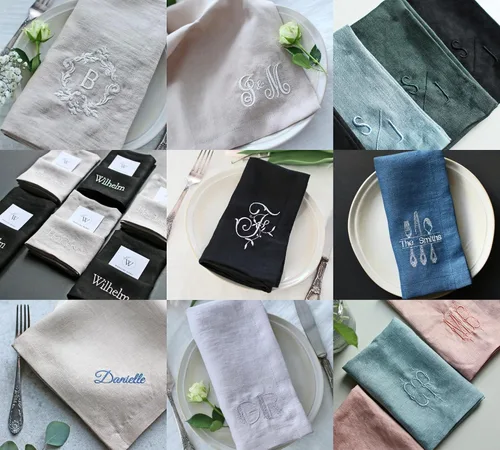 Miniatura 7 de Servilletas personalizadas bordadas con cualquier texto y diseño de monograma, añadir un nombre, servilletas de alta calidad con bordado, gran