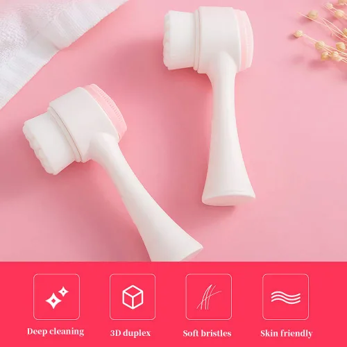 Miniatura 7 de Cepillos faciales de doble cara, cepillo de lavado facial vertical de silicona 3D, cepillo de limpieza facial 2 en 1, cepillo manual de doble acción