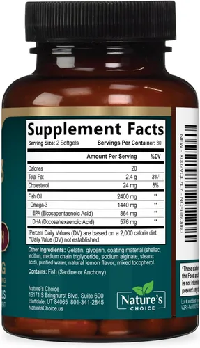 Miniatura 9 de Suplementos de aceite de pescado Omega 3 – 2400 mg de aceite de pescado por porción – Omega-3 de triple fuerza con ácidos grasos EPA y DHA – Apoyo