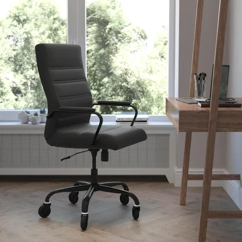 Miniatura 2 de Flash Furniture Whitney - Silla de oficina giratoria ejecutiva de LeatherSoft con respaldo alto y marco negro, brazos y ruedas de ruedas