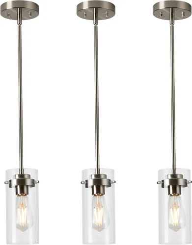 Miniatura 13 de EAPUDUN Lámparas colgantes industriales, iluminación colgante con pantalla de vidrio transparente, lámpara colgante vintage para isla de cocina