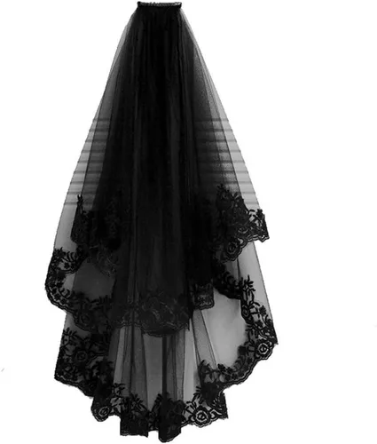 NUOBESTY Velo de novia negro con peine velo de catedral nupcial velo de boda peine para el cabello de Halloween decorativo para novias y mujeres