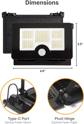 Miniatura 7 de Luz Solar de Inundación, 122 LEDs Luces Exteriores Brillantes con Sensor de Movimiento, Luz de Seguridad Solar de Anochecer a Amanecer para Patio