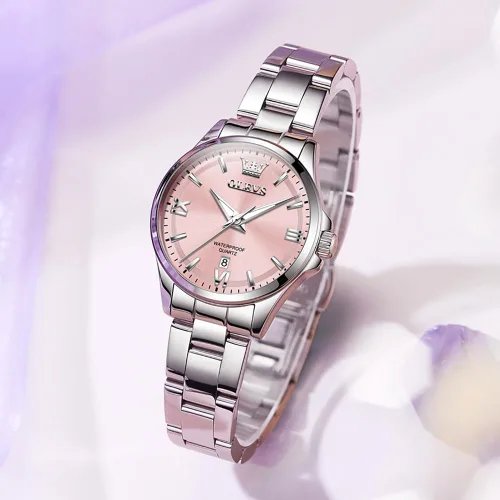 Miniatura 4 de OLEVS Relojes de acero inoxidable para mujer, reloj plateado de lujo para mujer con fecha, resistente al agua, analógico de cuarzo, delicado reloj