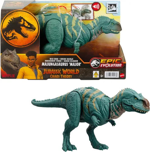 Miniatura 7 de Mattel Jurassic World - Figura de acción de dinosaurio Wild Roar, parasaurolophus con columna vertebral brillante revelan luces y sonido, juguete