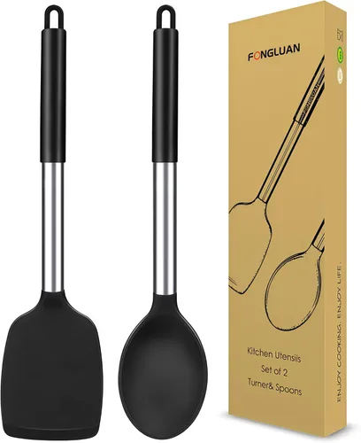 Juego de 2 utensilios de cocina de silicona, espátula/espátula, resistentes al calor, utensilios de cocina antiadherentes, aptos para lavavajillas,