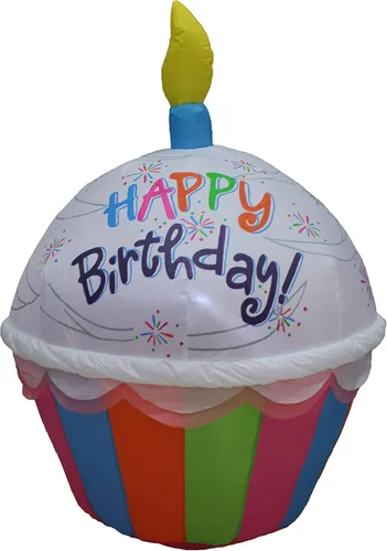 Bonito cupcake inflable de 4 pies de alto con vela iluminada, decoración de fiesta para exteriores, interiores, hogar, celebración, jardín, patio,