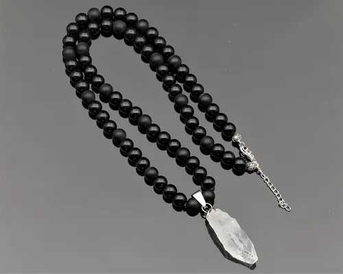 Miniatura 41 de Colgante de turmalina cruda natural, Collar de cuentas de ónix negro genuino, Collar de piedra negra, Collar de piedras preciosas, Cuentas de 0.315