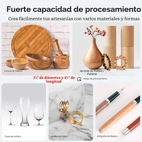 Miniatura 3 de Mini torno WM101A-Plus, mini torno de madera, torno eléctrico de 24 V CC 96 W, pequeño torno de sobremesa con kits de herramientas de torno