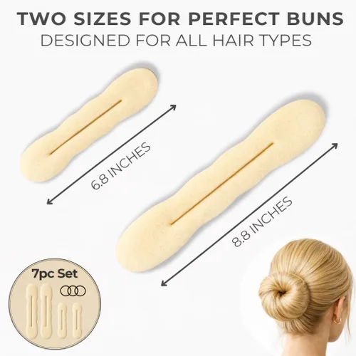 Miniatura 6 de Styla Hair Creador de Moños Rubio Mágico Paquete de 4 (2 Pequeños, 2 Grandes) - Moños de Esponja de Espuma con Ligas para el Cabello, Accesorios