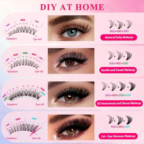 Miniatura 5 de Waltz - Kit de racimos de pestañas, racimos de pestañas rizadas en D, kit de extensión de pestañas naturales, pestañas postizas esponjosas