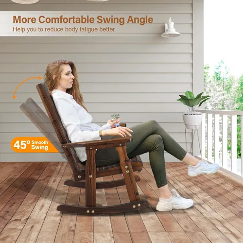 Miniatura 4 de VINGLI Juego de 2 mecedoras para exteriores, mecedora de madera resistente de 600 libras con respaldo cómodo, mecedora resistente a la intemperie
