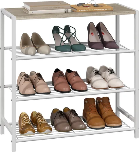 Miniatura 14 de Yusong Organizador de zapatos, estante industrial de almacenamiento de zapatos de 3 niveles para entrada de armario, estantes estrechos y Marrón