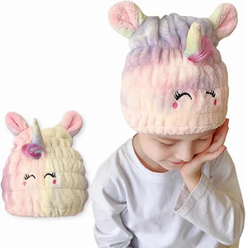 Miniatura 13 de Toalla de microfibra para el pelo para niños, gorro seco de elefante azul, absorbe agua, absorbente y rápido, toalla de secado rápido para niñas