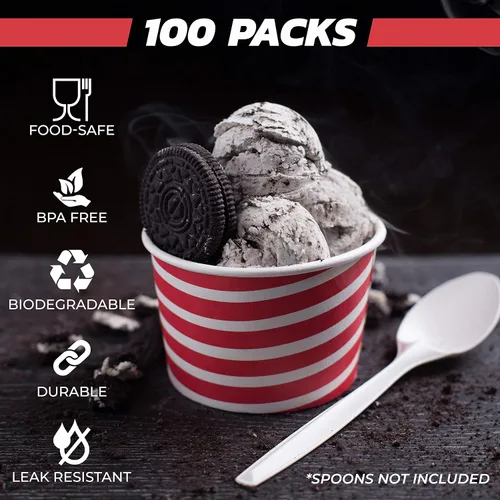 Miniatura 3 de Vasos de helado – Paquete de 100 tazas de helado para helado, tazas de postre de yogur congelado