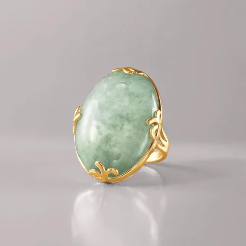 Miniatura 5 de Ross-Simons Anillo de jade en oro de 18 quilates sobre plata esterlina