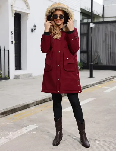 Miniatura 2 de Maacie Chaqueta de maternidad con forro polar grueso 2 en 1 con cinturón y capucha cálida para invierno