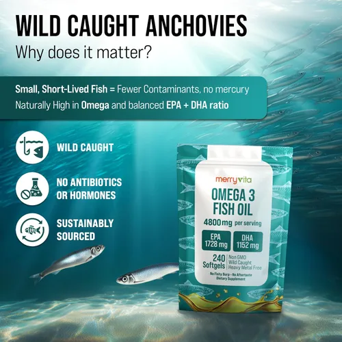 Miniatura 9 de Aceite de pescado Omega 3 4800 mg - EPA 1728 mg DHA 1152 mg de anchoas capturadas en la naturaleza - Mini cápsulas blandas sin eructos