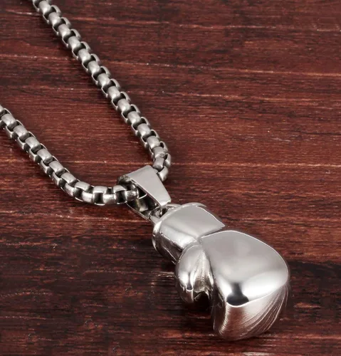 Miniatura 21 de Hamoery Collar con colgante de cadena de guante de boxeo de acero inoxidable punk para hombres y mujeres
