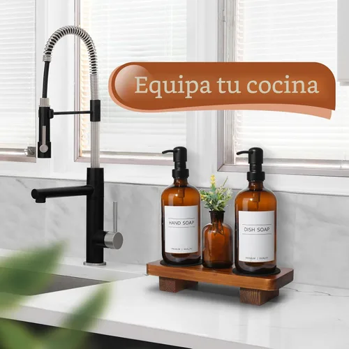 Miniatura 5 de KASUNTING Dispensador de jabón de vidrio ámbar con bomba plana mejorada, dispensador de jabón para platos para cocina, dispensador de jabón de manos