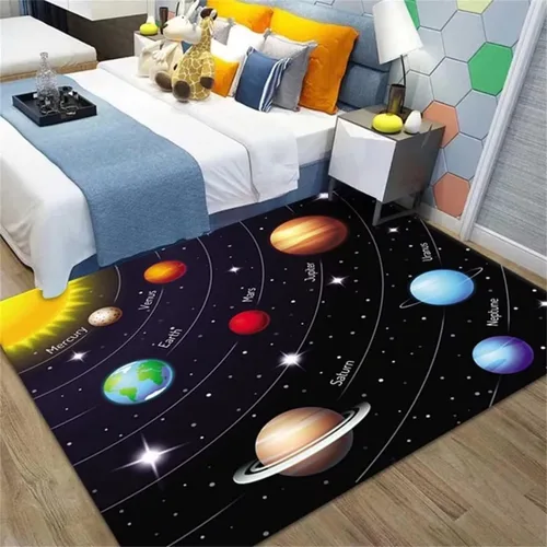 Miniatura 62 de Alfombra de espacio exterior para habitación de niños, 3 x 5 pies, alfombra Galaxy para dormitorio de niños, suave, antideslizante, sistema solar