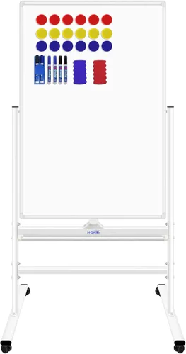 Miniatura 10 de H-Qprobd Pizarra blanca móvil de 60"x48" pulgadas de doble cara magnética de borrado en seco sobre ruedas - Pizarras blancas rodantes comerciales