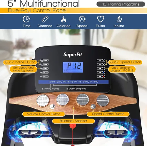 Miniatura 7 de Goplus Cinta de correr plegable de 3.75 HP con inclinación, caminadora eléctrica Superfit con control de aplicación, 12 programas preestablecidos