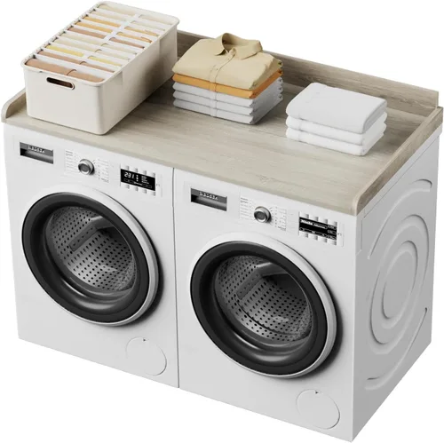 Miniatura 11 de Encimera para Lavadora y Secadora con Estante, Superficie Superior para Lavadora y Secadora, Encimera de Madera Maciza para Lavadoras y Secadoras