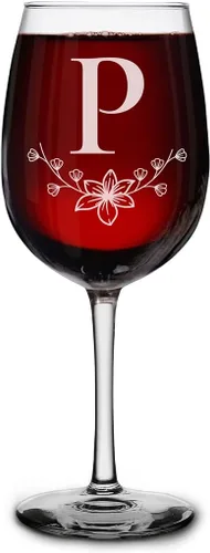 Miniatura 20 de shop4ever Copa de vino con monograma con monograma floral con inicial grabada, copa de vino de 16 onzas, elegante copa de vino de letra B