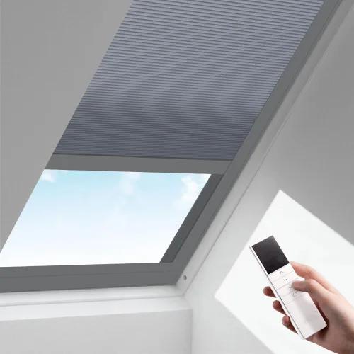 Miniatura 18 de Zshine Persianas celulares motorizadas sin cordones con panal de abeja, persianas opacas de tela para ventana de tragaluz (93021A blanco hueso)
