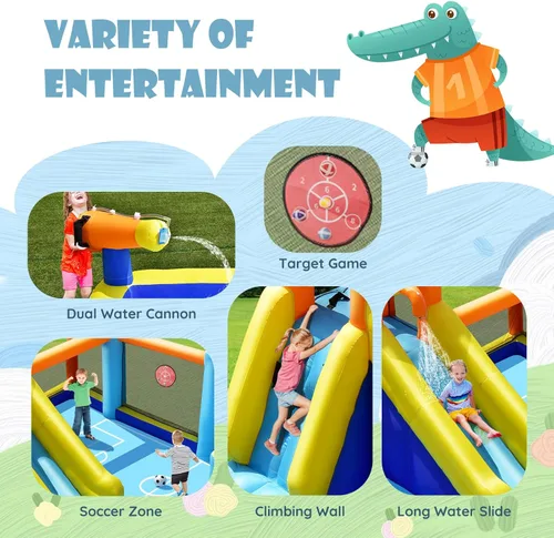 Miniatura 4 de BOUNTECH Tobogán acuático inflable, parque acuático para niños, castillo de salto de fútbol acuático con cañones dobles, piscina de salpicaduras