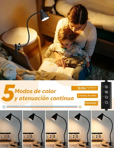 Miniatura 3 de BOHON Lámpara de Escritorio 5 Modos de Color 10 Niveles de Brillo Regulable Luz de Lectura 10W 38 LED Lámpara con Abrazadera con Temporizador