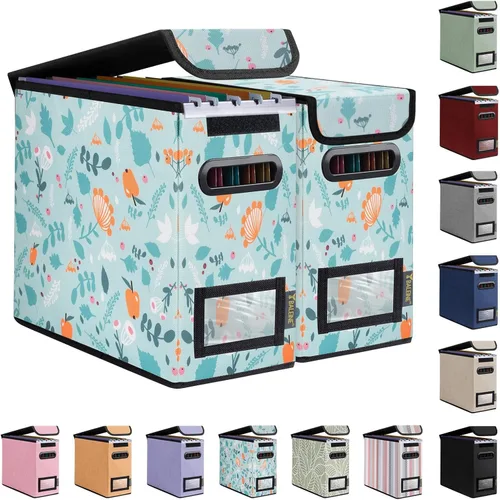 Miniatura 55 de Caja organizadora de archivos Baleine con tapa, organizador de carpetas de archivos plegable con deslizador de plástico, caja de carpetas