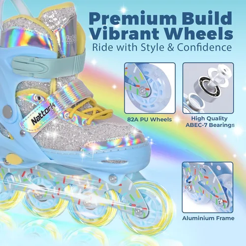 Miniatura 3 de Nattork Patines en línea para niños y niñas, patines ajustables con ruedas iluminadas para edades de 3 a 12 años, el mejor regalo de cumpleaños