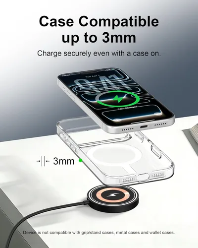 Miniatura 6 de Cargador MagSafe para iPhone 17e 16 15 14 13 12 Pro Series, almohadilla de carga inalámbrica magnética de 15 W con cable USB-C y adaptador de pared