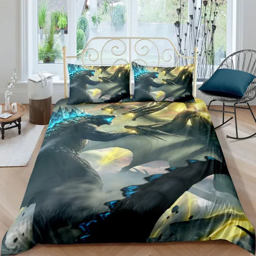 Miniatura 8 de Juego de funda de edredón de tamaño individual, funda de edredón de dinosaurio para hombres, juego de ropa de cama 3D para niños y niños, microfibra