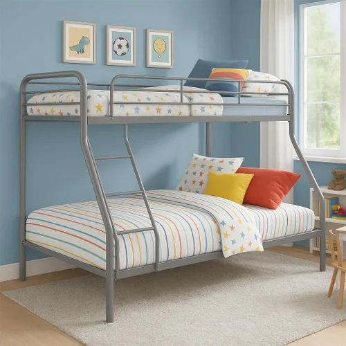 Miniatura 10 de Naomi Home Litera de metal individual sobre tamaño matrimonial con barandillas de seguridad, capacidad de 800 libras, escalera en ángulo, Negro