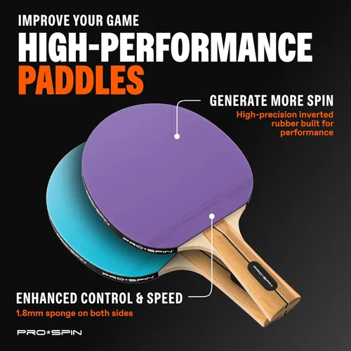 Miniatura 3 de PRO-SPIN Paletas de ping pong – Juego de alto rendimiento con raquetas de tenis de mesa premium, pelotas de ping pong de 3 estrellas, estuche de Set